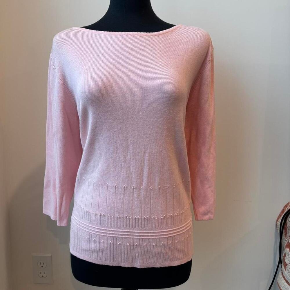 Sag Harbor Light Pink 3/4 Sleeve Delicate Beading Sweater Sz 1X NWT